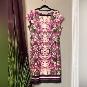 #734 Beige by ECI New York floral peonies cap sleeve shift dress size 14